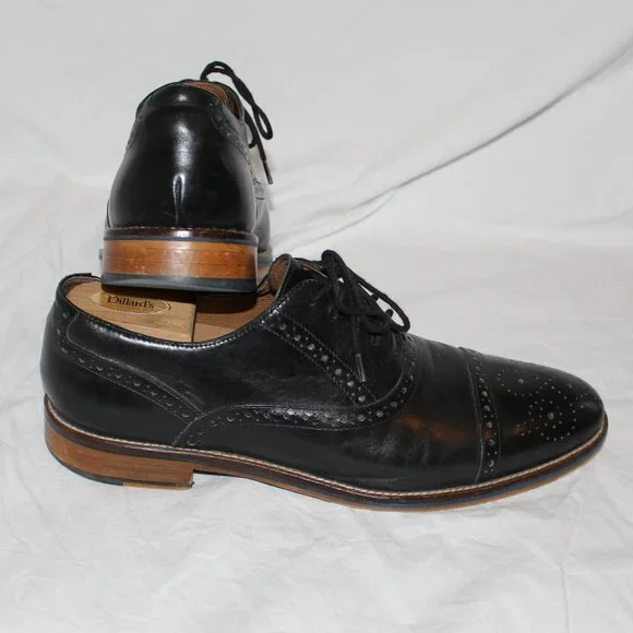 Johnston & Murphy Brogue/Wing Tip Style Black Lace Oxford Dress Shoe Men 11 - Picture 5 of 16